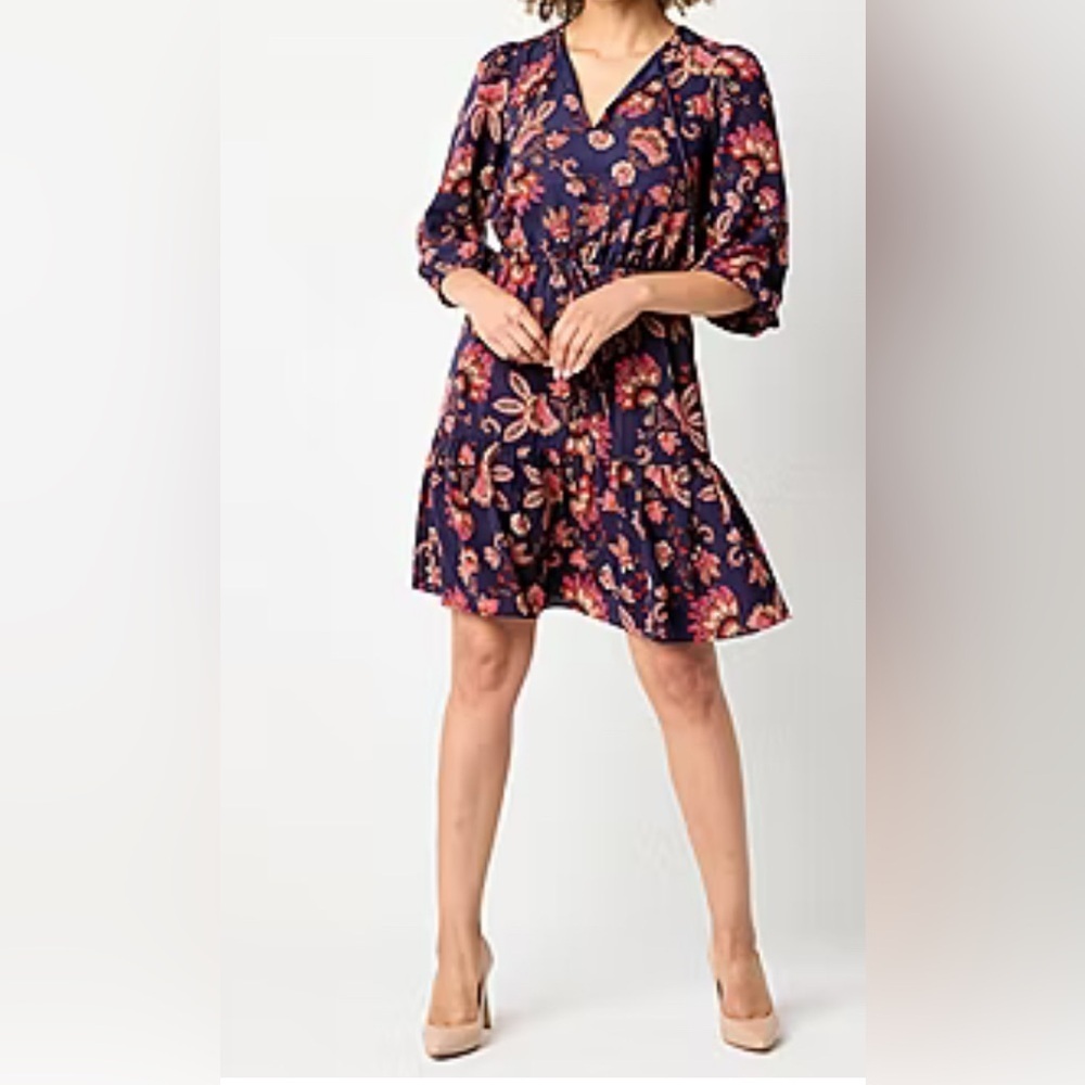 Willow Glenn Womens 3/4 Sleeve Floral Fit + Flare Dress